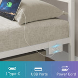 CLIBFENG Full Size Bed Frame with Headboard,Heavy Duty Steel Slats Support-LED Bed Frame with USB Charging Station,Metal Platform Bed Frame-Under Bed Storage, No Box Spring Needed, Noise Free,White CLIBFENG