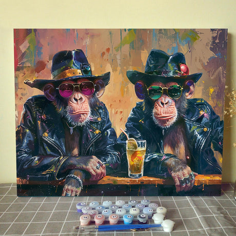 Aihonmin Monkey Wear Sunglass Paint by Numbers Kits for Adult Beginners,Abstract Watercolor Painting Art Craft Gift on Canvas Painting by Numbers Home Wall Decor Without Frame 16x20 inch Aihonmin