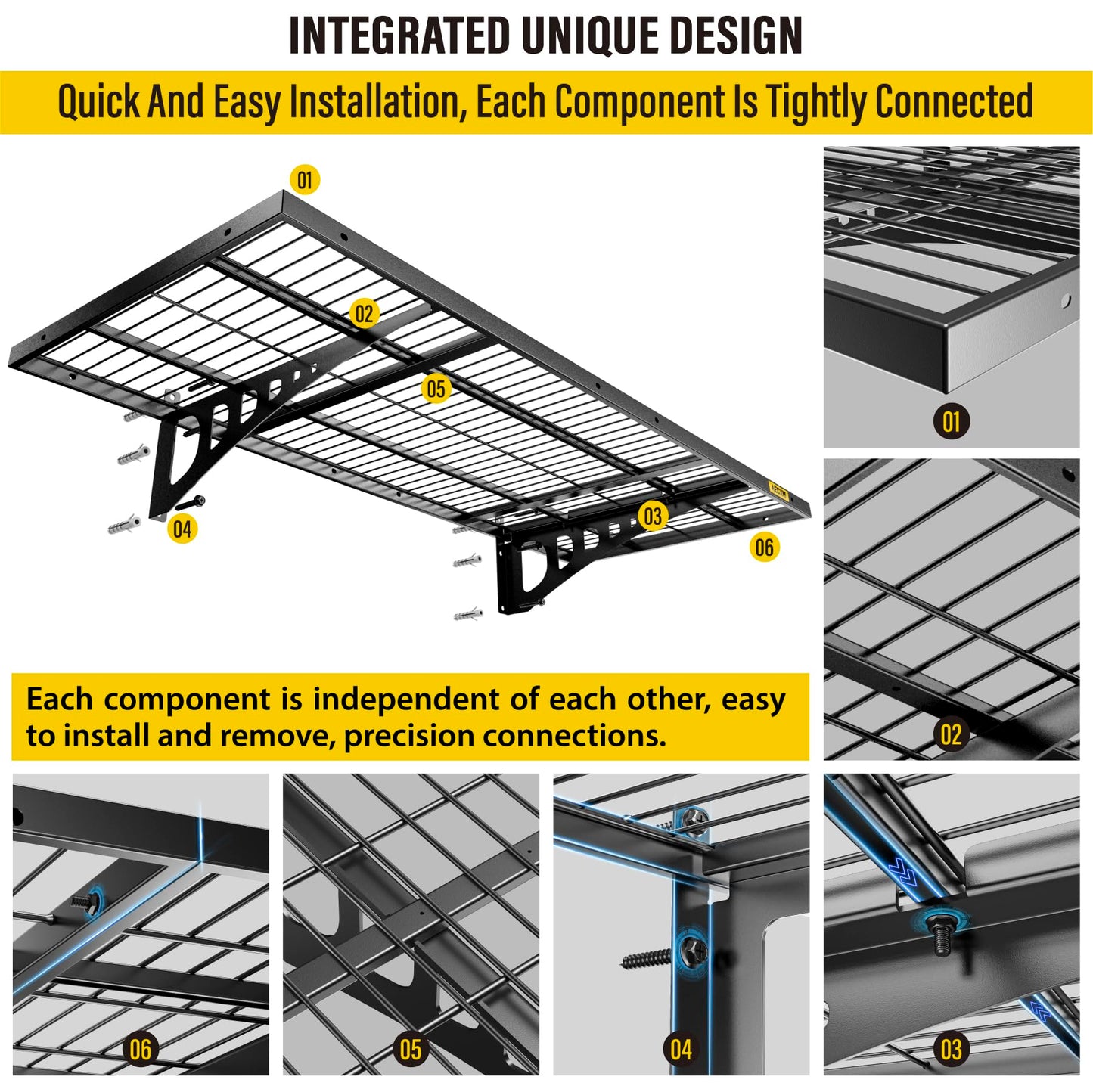 Aecxm 4 Pack-1.64x4ft Wall Garage Storage Shelf, Adjustable Sliding Rail Design Garage Wall Shelf, for Tool Room, Storage Garage Wall Storage Shelf (Black)