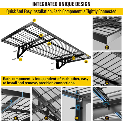 Aecxm 4 Pack-1.64x4ft Wall Garage Storage Shelf, Adjustable Sliding Rail Design Garage Wall Shelf, for Tool Room, Storage Garage Wall Storage Shelf (Black)