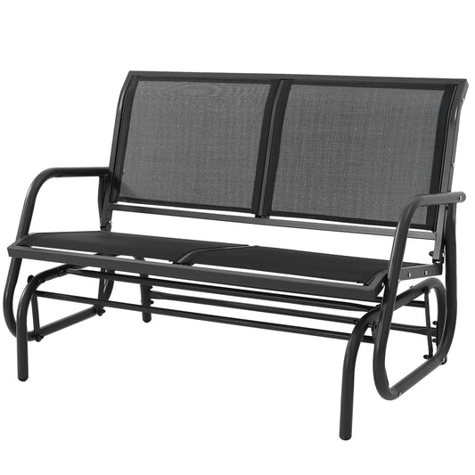 KROFEM Patio Outdoor Glider Bench, High Backrest and Breathable Mesh Fabric, Yard Porch Loveseat, Outside Rocking Swing Chair, Heavy Duty Metal, Clearance, Black