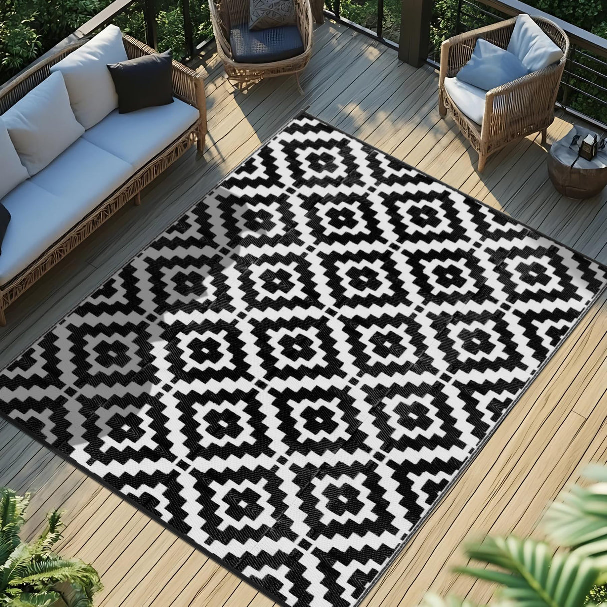 Favoyard Outdoor Rug 5x8 ft Waterproof Reversible Patio Plastic Straw Rugs for Decor Clearance Outside Large RV Camping Area Carpet Mat for Porch Deck Balcony Pool Backyard Picnic Beach Camper Door Favoyard