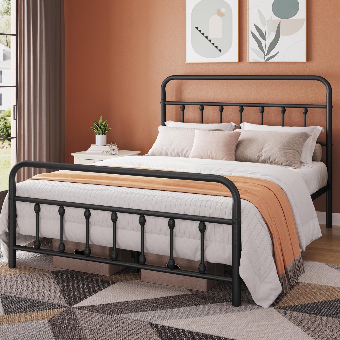 Topeakmart Victorian Style Queen Size Metal Bed Frame with Headboard and Under Bed Storage - WoodArtSupply