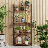 Amosic Kitchen Bakers Rack with Power Outlet, 5 Tiers Coffee Bar Table, Kitchen Microwave Stand with 6 S-shaped Hooks, Kitchen Storage Shelf Rack for Spices, Pots, Rustic Brown Amosic