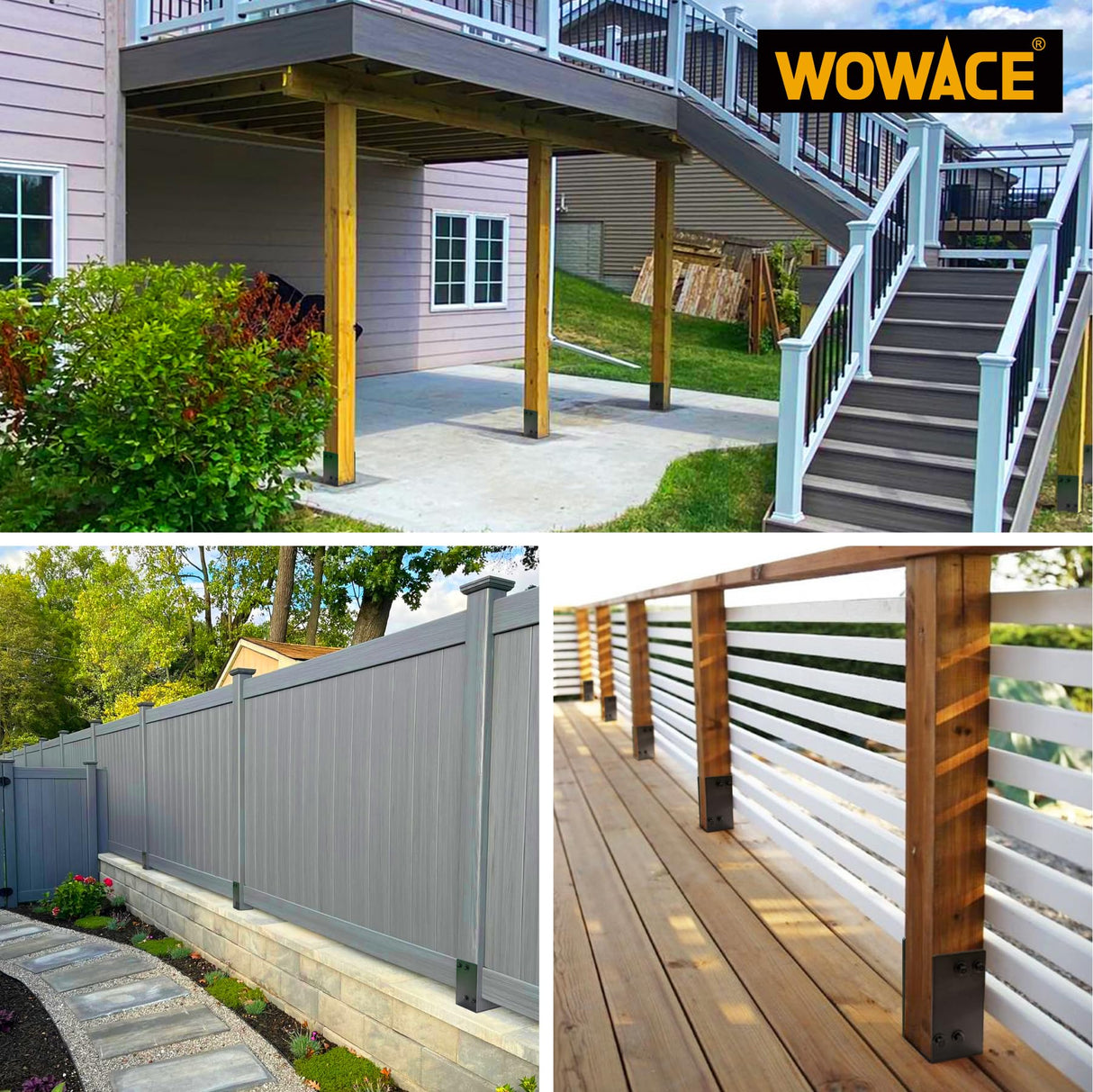 WOWACE 4"x4"(Actual 3.5"x3.5") Wet Concrete Foundation U-Shape Post Base Holder, for Fence, Deck, Gazebo and Other Post-Like Structure Pole Construction Ground Post Bracket Base (8pack-Dark Gray) WOWACE