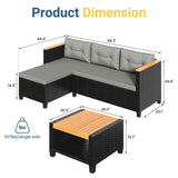 Green4ever 3-Piece Outdoor Patio Furniture Set, All-Weather PE Rattan Patio Sofa with Storage Table, L Shaped Outdoor Couch with Cushions, Small Patio Sectional for Balcony Garden, Grey Green4ever