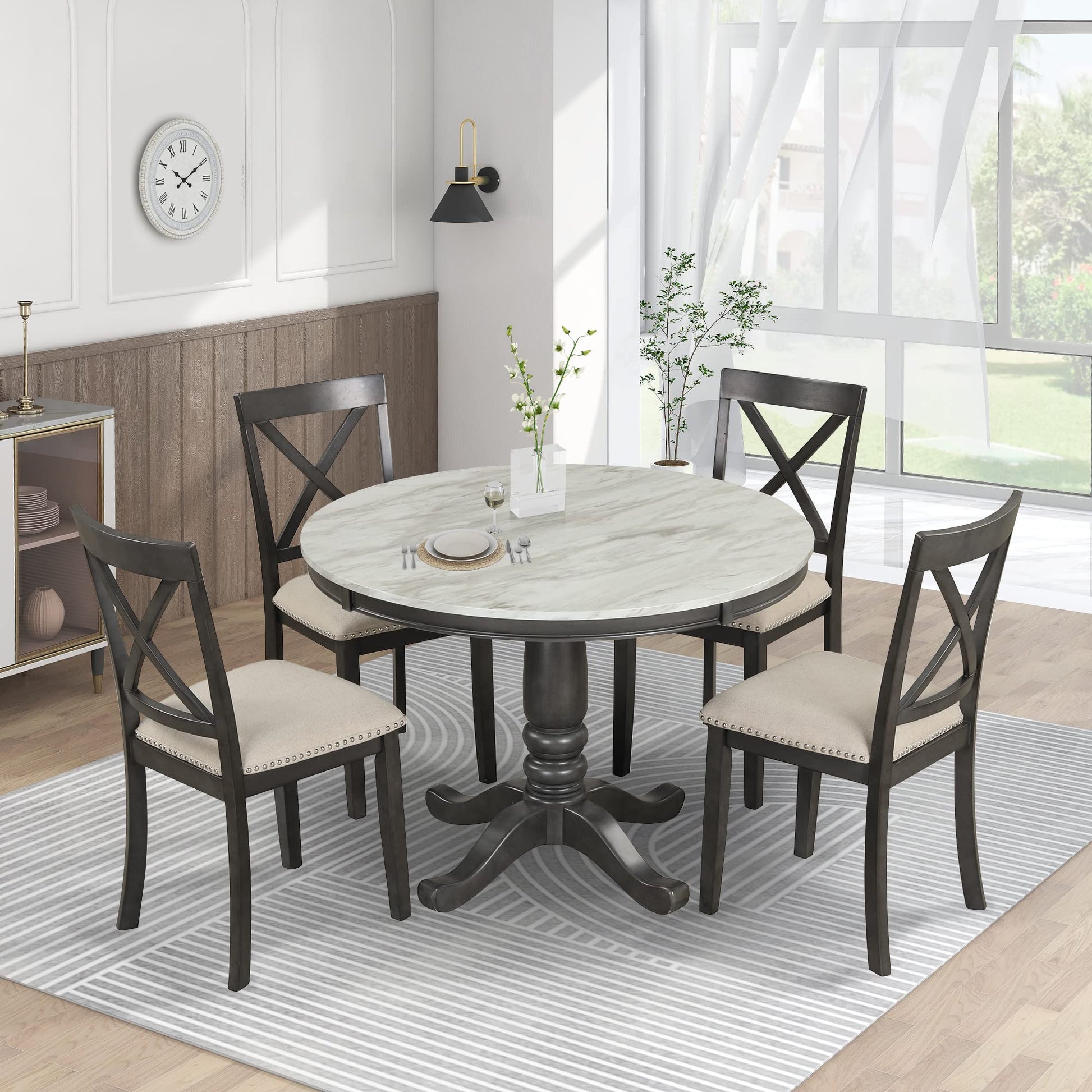 Kitchen Dining Table Set for 4, 5 Pieces Dining Table and Chairs Set for 4 Persons, Kitchen Room Solid Wood Table with 4 Chairs - WoodArtSupply