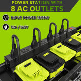 Large Power Tool Organizer Wall Mount with Charging Station, 8 Outlet Power Strip, 4 Layers 8 Drill Holder Heavy Duty Metal Tool Storage Loads 420lbs with Screwdriver Holder, Utility Racks for Garage CFMASTER