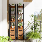 KLUVIS Skinny Bookshelf for Small Spaces - 5 Tier Thin Book Shelf with Storage Drawers Narrow Shelves Slim Bookshelves 2 Fabric Drawer 60 inch Tall, Farmhouse Brown (03BN) KLUVIS