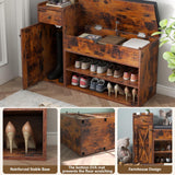 Gyfimoie Shoe Storage Bench, Farmhouse Entryway Bench with Drawer, 2-Tier Shoe Bench with Seat Cushion & Lift Top Storage Box, Slim Shoe Cabinet Bench for Entryway, Living Room, Bedroom (Rustic Brown) Gyfimoie