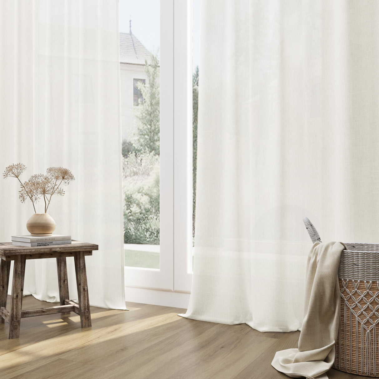 Guken Natural Linen Curtains 84 Inch Length for Living Room Bedroom 2 Panels Set Rod Pocket Light Filtering Semi Sheer Window Curtains 52 Inch Width Boho Farmhouse Linen Drapes Cream Ivory, W52xL84 Guken