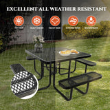47'' Heavy-Duty Metal Picnic Tables with Umbrella Hole, Outdoor Steel Heavy Duty Commercial Grade Black Table, Outdoor Bench Set for Lawn, Patio, Park, Yard, Garden, Porch (Set A, Square) Yorkgargen