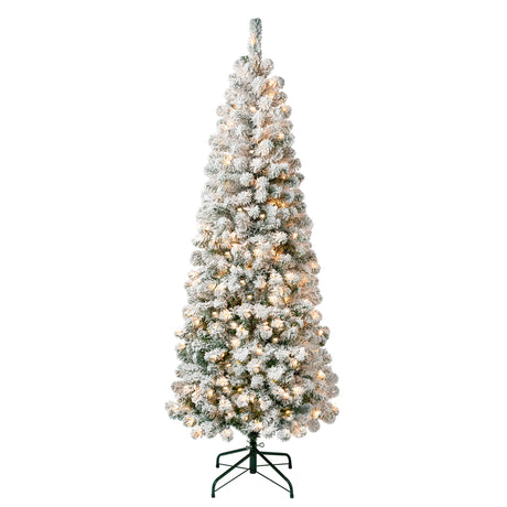 National Tree Company First Traditions Pre-Lit Acacia Flocked Tree Medium Christmas Tree, Clear Incandescent Lights, Plug in, 6 ft National Tree Company