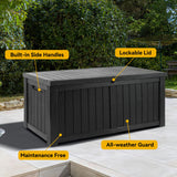 DWVO 120 Gallon Large Deck Box, Outdoor Lockable Storage Bin for Gardening Tools, Pool floats, Patio Cushions, Waterproof and UV Resistant Resin (Black) DWVO