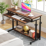 Tribesigns Portable Desk for Sofa and Bed, Height Adjustable Laptop Table Small Standing Desk Rolling Computer Cart with Keyboard Tray on Wheels for Home Office Tribesigns