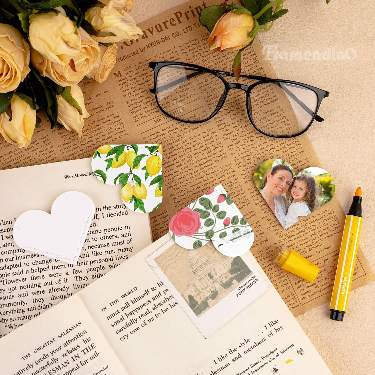 Framendino, 30 Pack Sublimation PU Leather Corner Bookmark Heart-Shaped White Bookmark Blanks for DIY Bookmarks Framendino