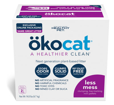 ökocat Less Mess Low Tracking Wood Clumping Cat Litter Mini- Pellets, Unscented, 14.8 pounds - Natural Ingredients, Stops Odor, Clumps Solid, 99% Dust Free, Great for Long-Hair Breeds, All Cats