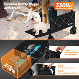 Collapsible Folding Wagon Cart with Tailgate,330LBS Resting Weight Capacity Beach Wagon with All-Terrain Big Wheels,Heavy Duty Foldable Utility Wagon Cart for Groceries,Sports,Shopping,Camping,Black Antifir