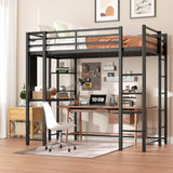 Shintenchi Loft Bed Full Size with Desk and Storage Shelves, Frame with 2 Side Ladders for Kids, Teens Adults, Spcace-Saving Noise-Free and Anti-tilt Design, Black Shintenchi