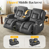 DRMBOOK Loveseat Rocker Recliner Sofa, Velvet Fabric Double Reclining Couches with Console, Manual Reclinable Dual Recliner Chair, RV Movie Theater Seating with USB/Bluetooth Speaker (Velvet Grey) DRMBOOK