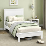 Giantex Wood Twin Bed Frames with Headboard, Mid Century Platform Bed Frame with Solid Wood Legs & Wooden Slat Support, Twin Bed Frames for Kids Adults, White Bed Giantex