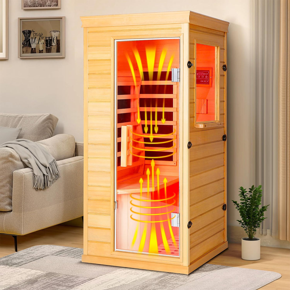 ReeQuo Far Infrared Sauna, Canadian Hemlock Wood Sauna Spa Room for Indoor,850W 110V Low EMF Saunas with Control Panel and Integrated Speakers, Mini Home Sauna Room for One Person (Wood) ReeQuo