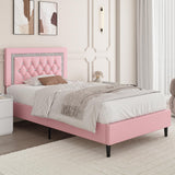 BarnFurin Twin Bed Frame with Tufted Button Headboard, Upholstered Platform Bed Frame with Diamond Design, Wood Slat Support, No Box Spring Needed, Easy Assembly, Pink BarnFurin