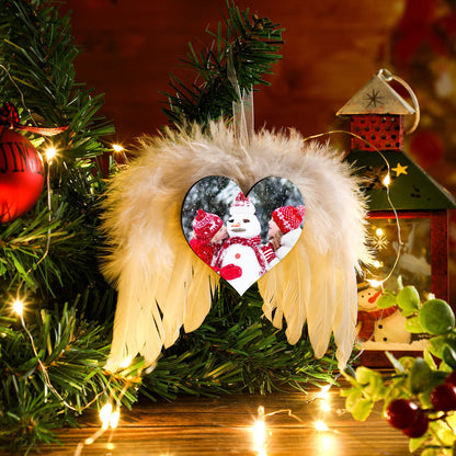 Christmas Sublimation Ornament Blank Decor White Angel Wings DIY Xmas Ornament Craft Hanging, Feather Hanging with Pendants for Christmas Tree Angel Wings Decor(24 Pcs,Heart Style)