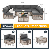 Pamapic 7-Piece Outdoor Sectional Sofa Set, All-Weather PE Rattan Patio Furniture with Washable Cushions Covers, Gray Cushions and Brown Rattan, Dark Gray Pamapic