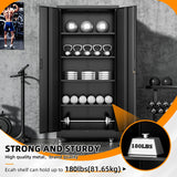 Bonusall Garage Cabinets with Wheels, 73" H Metal Locking Cabinet with 2 Doors and 4 Shelves, Storage Cabinet on Wheels for Home Office,Warehous, School(Black Bonusall