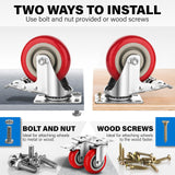 Castrek 4 Inch Caster Wheels Heavy Duty Casters Set of 4 (2200lbs Load Capacity) Lockable Cart Wheels with Brakes, 360 Degree Rotatable - Ideal Caster for Cart, Furniture and Workbench (4 x Brakes) Castrek