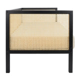 SAFAVIEH Home Collection Dune Coastal Black Rattan 3-Seater Sofa with White Cushion SAFAVIEH