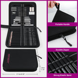 HIFORNY 42 PCS Drawing Set, Sketching Kit with Graphite & Charcoal Pencils, Blending Tools, Erasers & Accessories, Portable Zippered Travel Case for Artists & Beginners HIFORNY