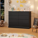Black 8 Drawer Dressers for Bedroom, Chest of Drawers with Deep Drawers, Large Double Dresser for Closet with Wide Top, Horizontal Wooden Dresser for Living Room, Hallway, Kids Room GarveeHome