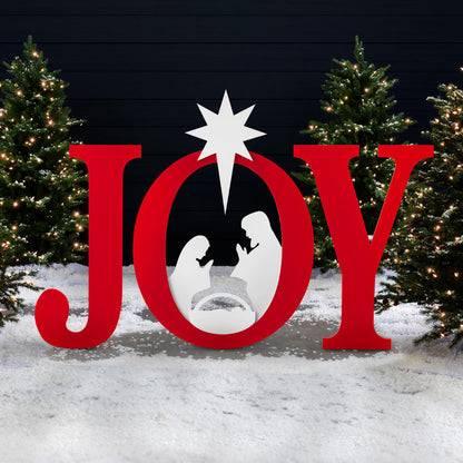 Best Choice Products 46in Outdoor Joy Christmas Nativity Decoration, 3 Piece Yard Decor Sign Holy Weather Resistant PVC Silhouette for Garden - Red/White