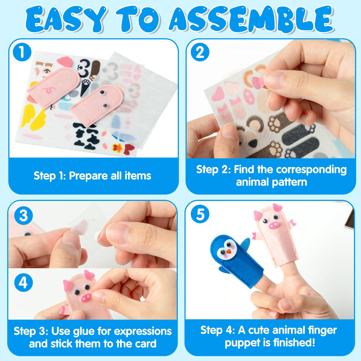 COcnny Animal Finger Puppets Crafts - 20pcs DIY Farm Felt Hand Puppet Making Kit for Kids, Make Your Own Art Fingers Story Telling Toy, Animals Role Play for Boys Girls Toddles School Birthday COcnny