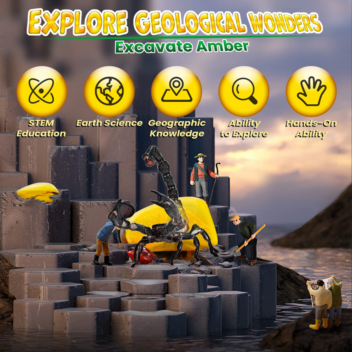 GobiDex Amber Dig Kit-Artificial Insect Resin, Excavate 6 Insects Specimens, STEM Geographic Educational Bugs Toys, Excavation Toys for Fun Bugs Party Favors, Science Kits for Kids Age 6-8 8-12 GobiDex