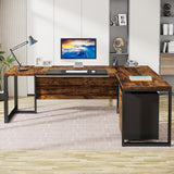 Tribesigns 70.8-Inch Executive Desk with File Cabinet, Large L Shaped Computer Desk with Storage Cabinet, L Shaped Desk with Drawer Cabinet, Rustic Brown & Black Tribesigns