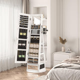 TJYGO 360° Swivel Jewelry Cabinet with Mirror, 6 LED Lights, Rotatable Full Length Mirror with Jewelry Storage Shelf, Standing Jewelry Armoire Organizer, Foldable Makeup Shelf TJYGO