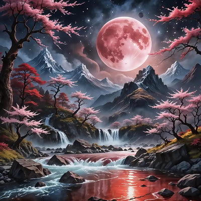 CSZPPQAF 5D Moon Landscape Diamond Painting Kits for Adults, Flowers Diamond Art Kits for Adults, DIY Full Drill Paint by Diamonds Diamond Dots Gem Painting for Home Decor 13.78x13.78 Inch