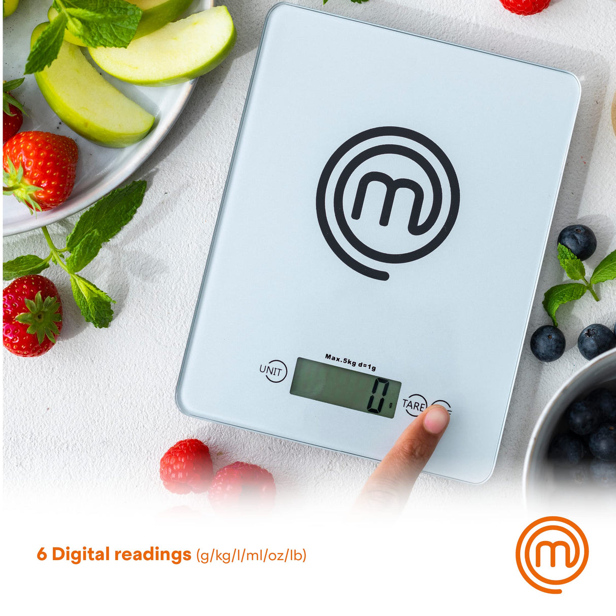 MasterChef Digital Food Scale Grams and Ounces for Kitchen, Portable Food Weight Scale with LCD Display for Baking & Cooking, Tempered Glass Scales, Weighing Precision of 0.1oz, 11lb Weight Capacity MasterChef