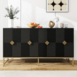 YHAOWORKS Sideboard Buffet Cabinet with Storage - Accent Storage Cabinet with Doors, Wood 4 Doors Cabinet with Metal Legs, 60" Buffets & Sideboards, Modern Credenza for Living Room (Black) YHAOWORKS