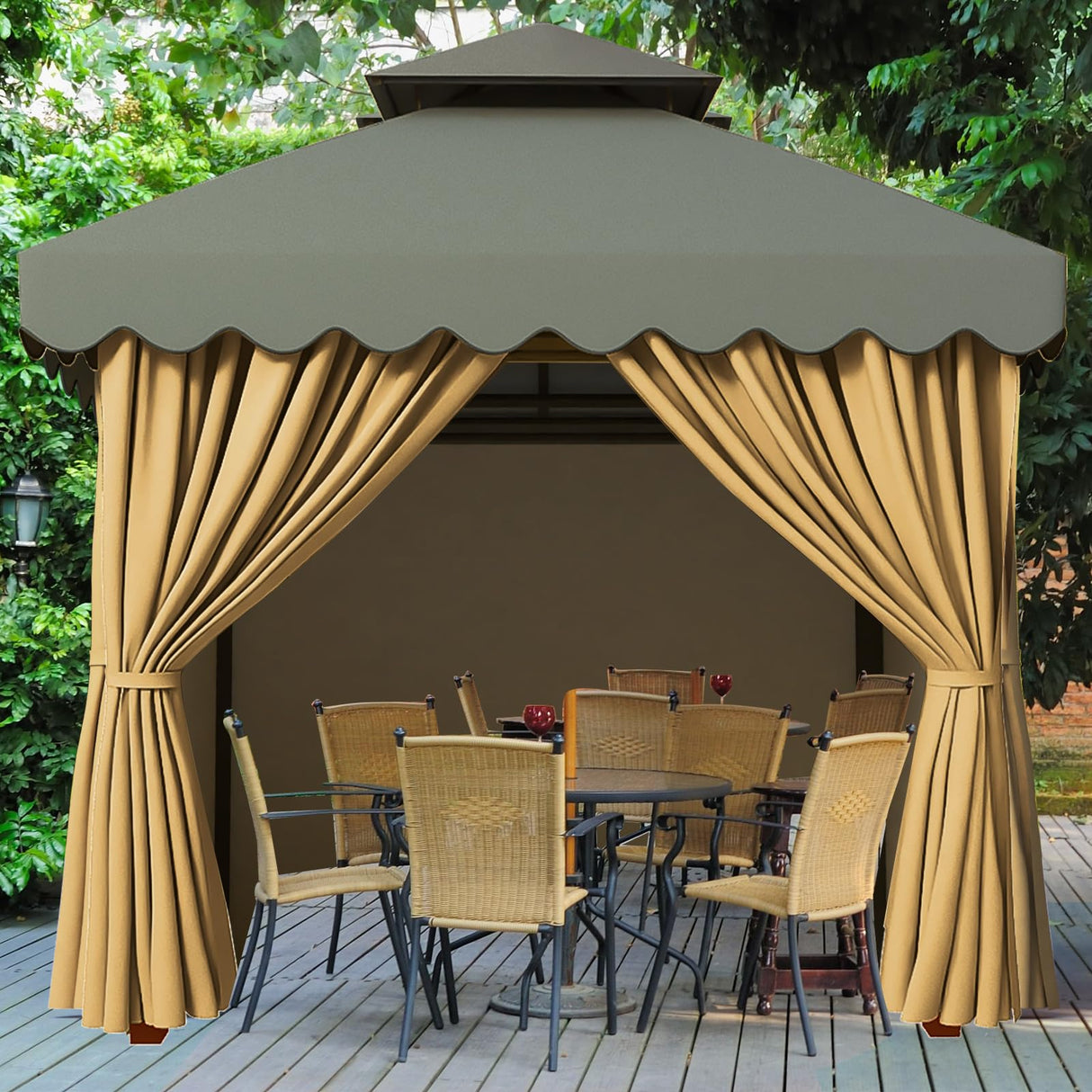 PLULON Gazebo Curtains Outdoor Waterproof, 10' x 10' Universal Replacement Privacy Curtains 4-Panels Curtain Side Wall with Zipper for Patio Yard Garden (Curtain Only) PLULON