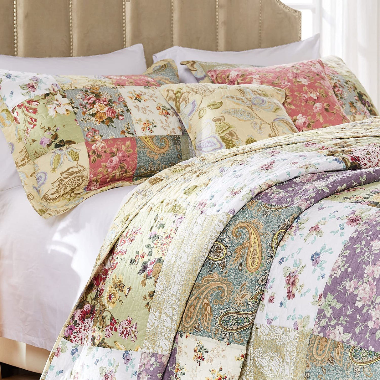 Greenland Home Blooming Prairie 100% Cotton Authentic Patchwork Reversible Quilt Set, 5-Piece King/Cal King Greenland Home Fashions
