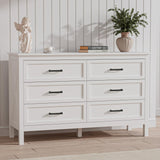 LYNSOM Farmhouse 6 Drawers Dresser for Bedroom, Wood Rustic Wide Chest of Drawers with Deep Drawers, Metal Handle, Storage Dressers Organizer for Entryway, White LYNSOM