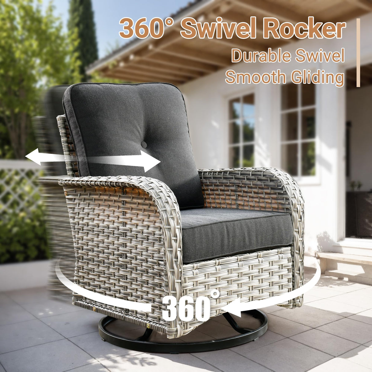 HOOOWOOO Outdoor Patio Furniture Set,8 Pieces Wicker Out Door Sectional Furniture L Shaped Couch,Patio Conversation Sets with Swivel Rocking Chair LED Table,Black HOOOWOOO