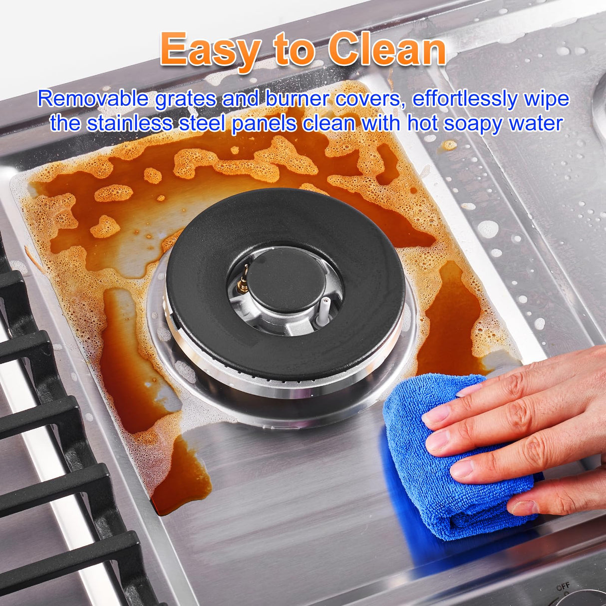 AMZCHEF 30 inch Gas Cooktop with 5 Made in Italy SABAF Power Burners.Max 48,300 BTU/hr Built-in Gas Stove top of 304 Stainless steel,NG/LPG Convertible, ETL. amzchef