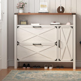 BEWISHOME Shoe Cabinet with 2 Flip Drawers & Adjustable Side Cabinet，Freestanding Shoe Storage Cabinet with Lights, Narrow Entryway Storage for Hallway Living Room Farmhouse,White, KXG03W BEWISHOME