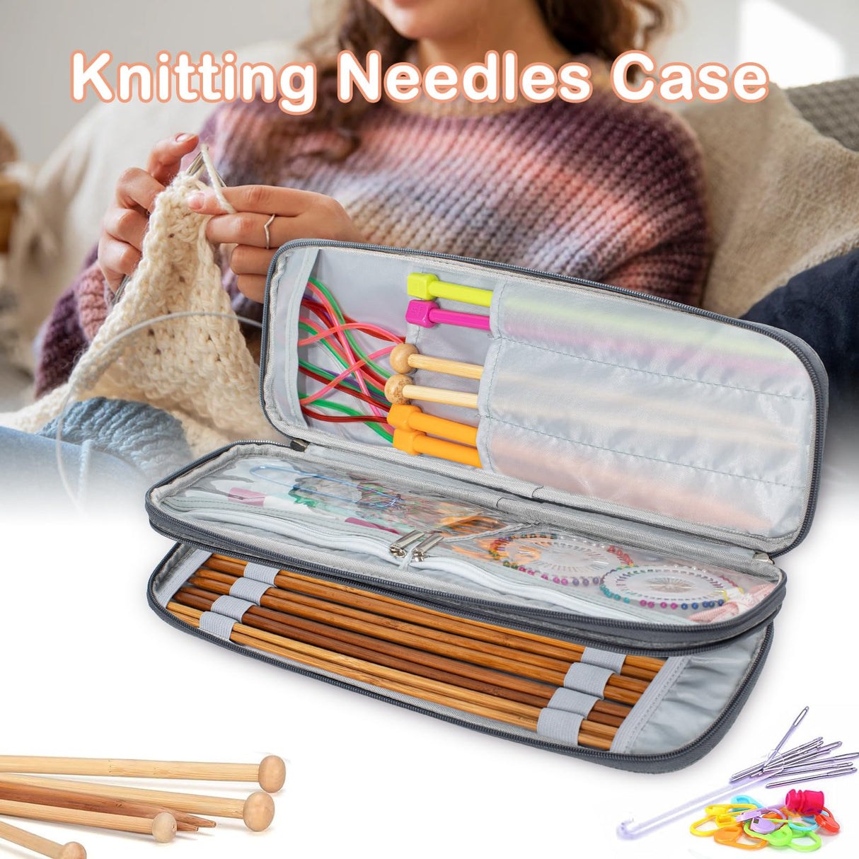 MYBAGZING Knitting Needles and Crochet Hook Organizer Case (Up to 14 Inches) for Knitting Accessories - Empty Case MYBAGZING