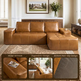 114" Boneless Couches for Living Room, Brown Faux Leather Cloud Sectional Couches with Chaise, Deep Seat L Shaped Modular Sofa, No Assembly Required Sofas in a Box (Right,Faux Leather,Brown) weaxty W